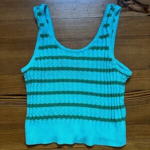 Talbots blue green striped knit cropped tank SIZE‎ XL